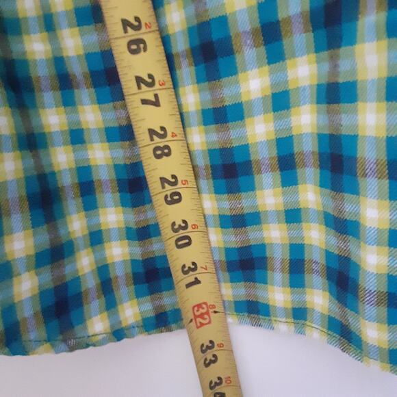 Duluth Trading Co Mens L Blue Yellow Plaid Shirt Long Sleeve Button Down Pockets - Picture 8 of 8